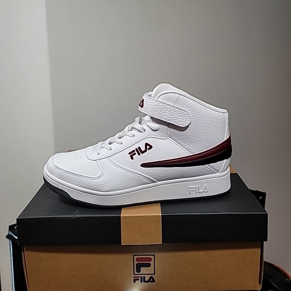 Fila Men's A-High Sneakers 1CM00540-113-White/Navy/Burgundy: 10